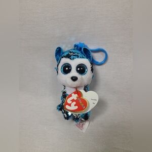Ty Beanie Boos flipables Slush The Husky Dog Key Clip Keychain Plush- NWT